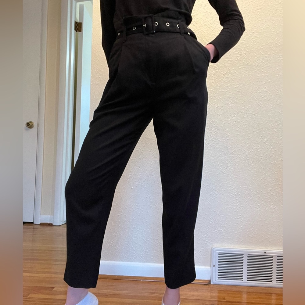 H&M super high waisted straight ankle pants with belt